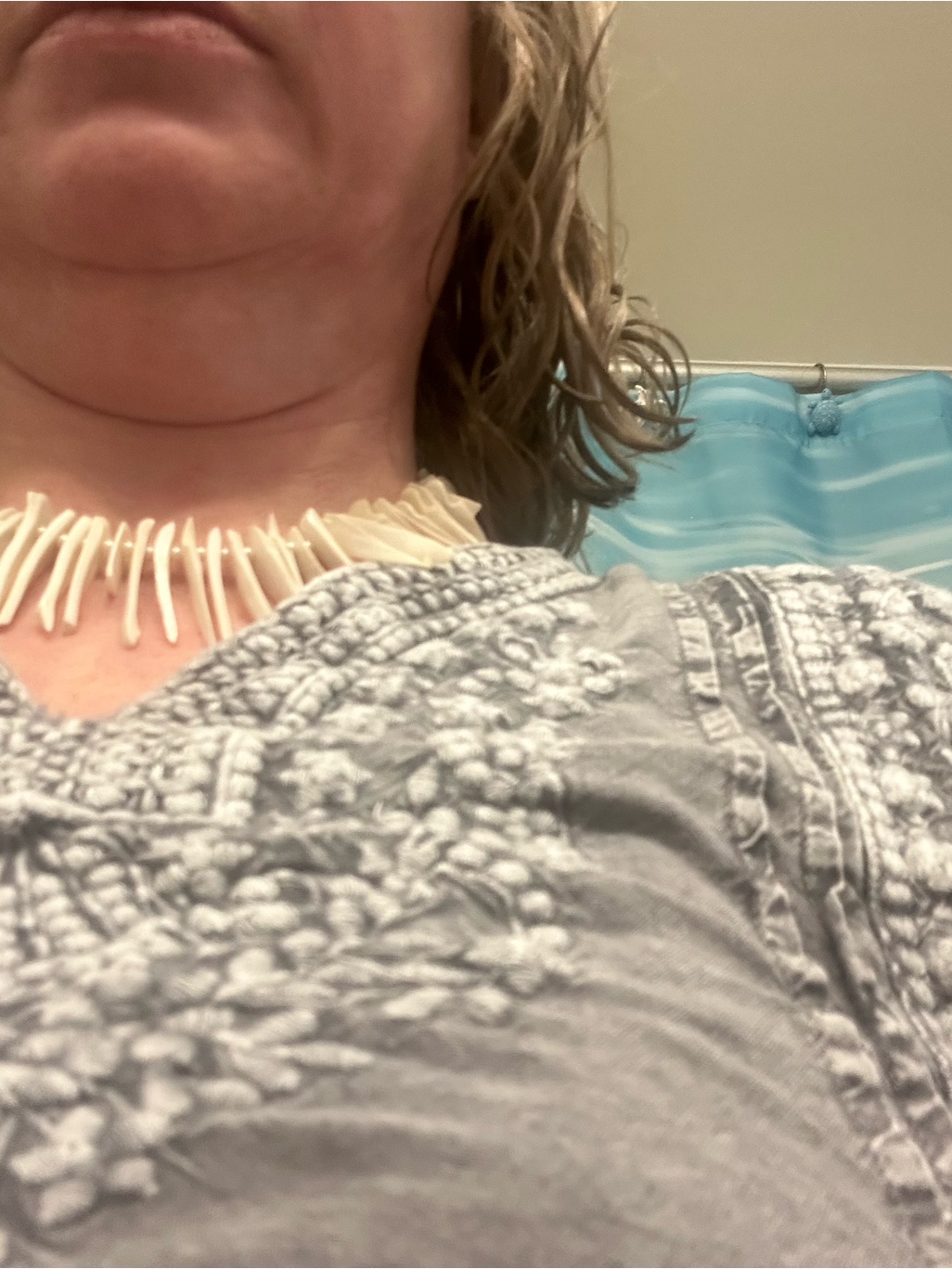 Embroidered Light Gray Boho Top With Shell Necklace